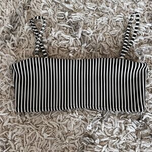 l space white & black striped bathing suit top with removable straps
